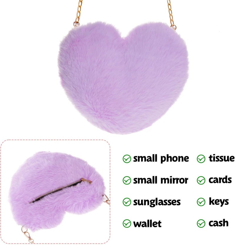 Miayon Heart Shaped Faux Fur Clutch Purse Fluffy Crossbody Shoulder Bag for Women Halloween Christmas Valentine - Image 3
